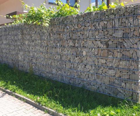 gabion construction with stone and plants