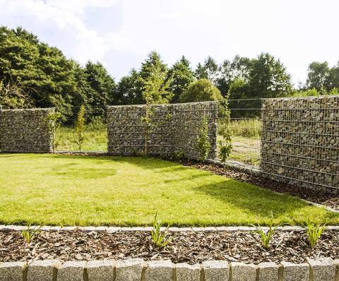 green gabions with plants 