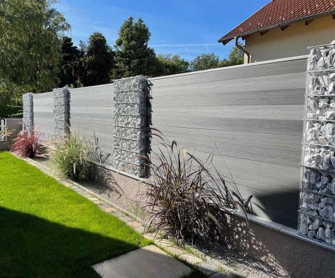 garden ideas gabion with pvc fence panels