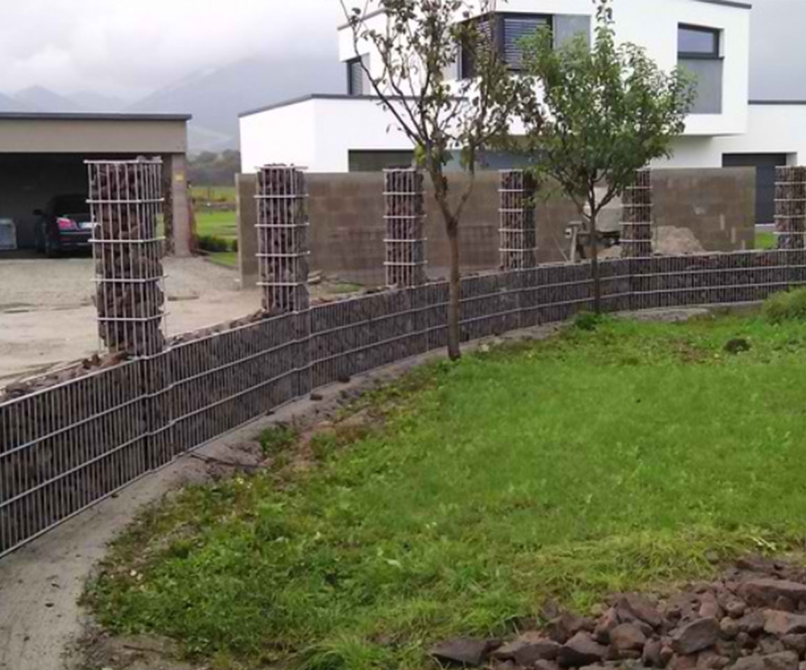 gabion fencing built in a curve