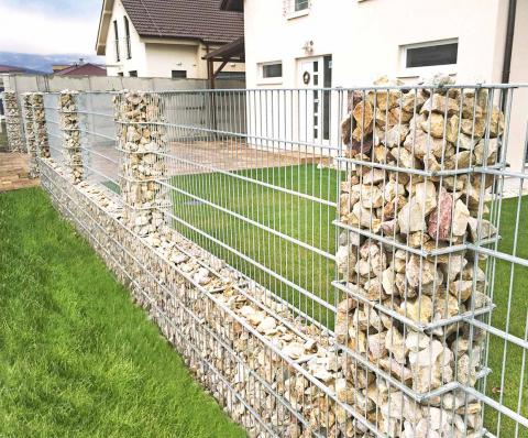 light gabion fence with posts