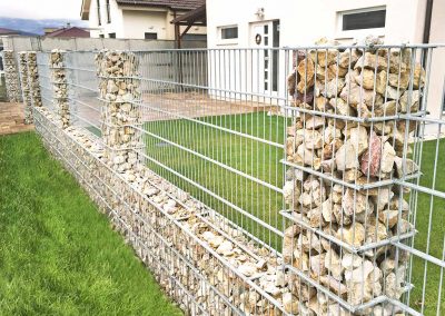 gabion fence with brown stone