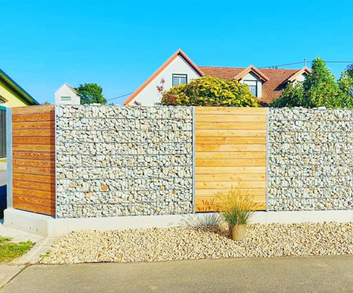 timber and gabion fence