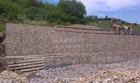 Assembly of the supporting gabion wall 43