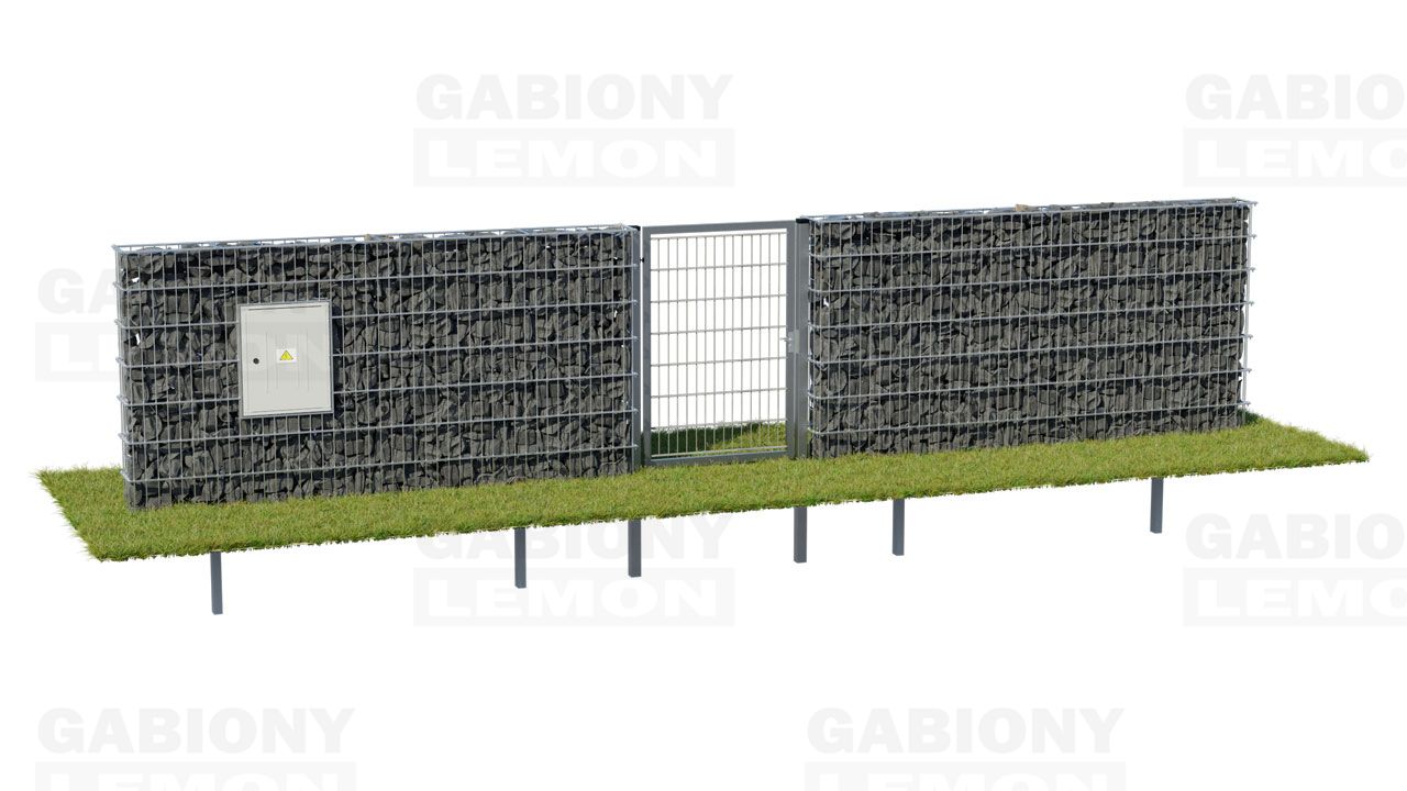 The incorporation of an electricity meter, gas meter and an entrance gate into gabion fence