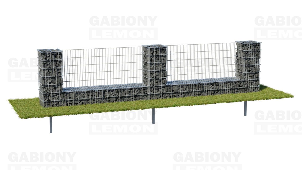 Gabion column with a low wall + 2D fence panel