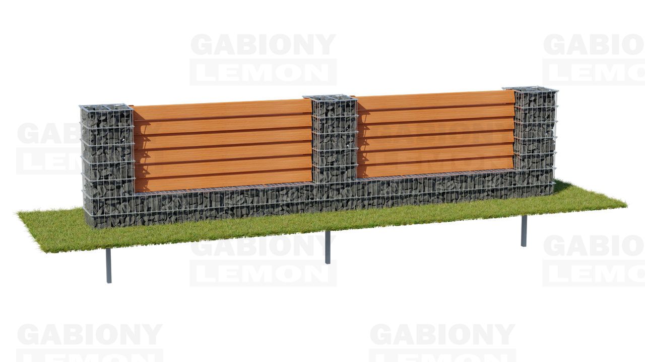 gabion fence with wooden filling timbering