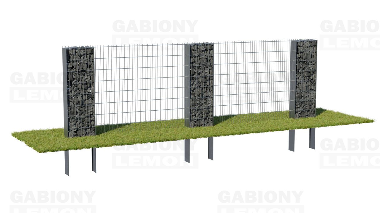 Gabion column + 2D fence panels