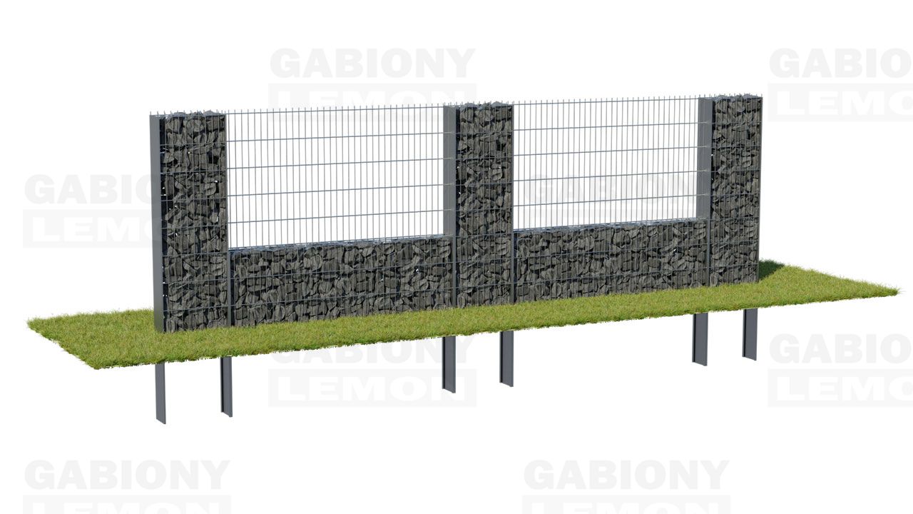 Gabion column with a low wall + 2D fence panels